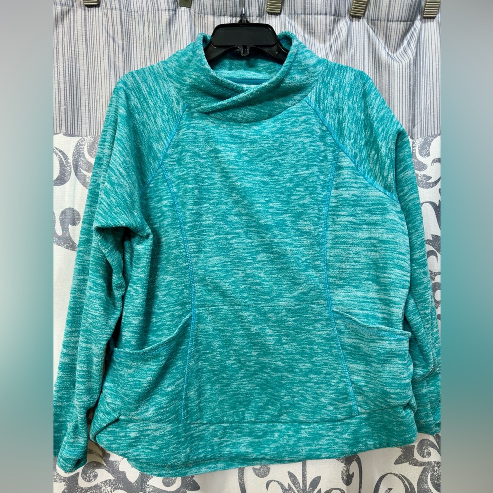 St. John's Bay Woman’s Funnel Neck Long Sleeves Color Teal Sweatshirt Size PL